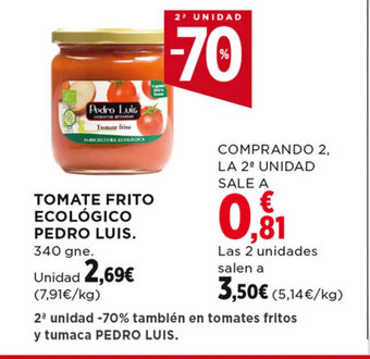 Hipercor TOMATE FRITO ECOLÓGICO PEDRO LUIS. 340 gne. oferta