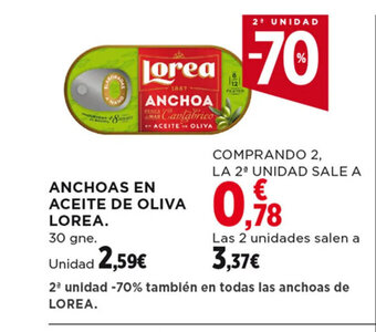 Hipercor ANCHOAS EN ACEITE DE OLIVA LOREA. 30 gne. oferta