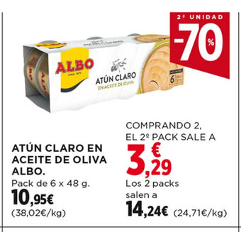 Hipercor ATÚN CLARO EN ACEITE DE OLIVA ALBO Pack de 6 x 48 g. oferta