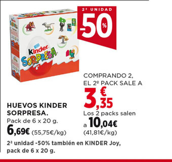 Hipercor HUEVOS KINDER SORPRESA. Pack de 6 x 20 g. oferta