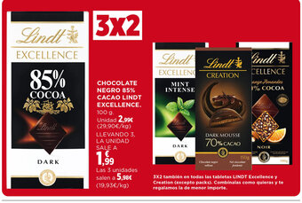Hipercor CHOCOLATE NEGRO 85% CACAO LINDT EXCELLENCE 100 ange Amandes oferta
