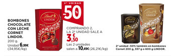 Hipercor BOMBONES CHOCOLATE CON LECHE CORNET LINDOR oferta