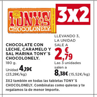 Hipercor CHOCOLATE CON LECHE, CARAMELO Y SAL MARINA TONY'S CHOCOLONELY 180 g oferta