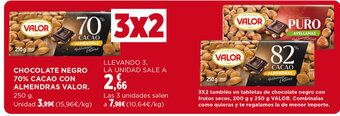 Hipercor CHOCOLATE NEGRO 70% CACAO CON ALMENDRAS VALOR 250 g oferta
