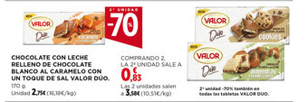 Hipercor CHOCOLATE CON LECHE RELLENO DE CHOCOLATE BLANCO AL CARAMELO CON UN TOQUE DE SAL VALOR DÚO 170 g oferta