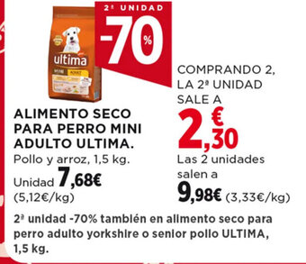 Hipercor ALIMENTO SECO PARA PERRO MINI ADULTO ULTIMA. Pollo y arroz, 1,5 kg. oferta