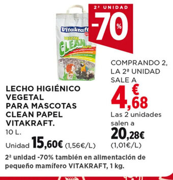 Hipercor LECHO HIGIÉNICO VEGETAL PARA MASCOTAS CLEAN PAPEL VITAKRAFT 10 L oferta