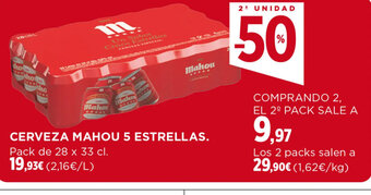 Hipercor CERVEZA MAHOU 5 ESTRELLAS Pack de 28 x 33 cl. oferta