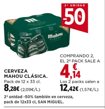 Hipercor CERVEZA MAHOU CLÁSICA. Pack de 12 x 33 cl. oferta