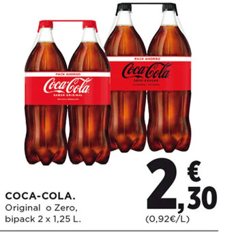 Hipercor COCA-COLA. Original o Zero, bipack 2 x 1,25 L. oferta