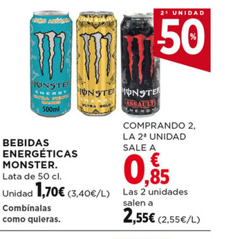 Hipercor BEBIDAS ENERGÉTICAS MONSTER. Lata de 50 cl. oferta