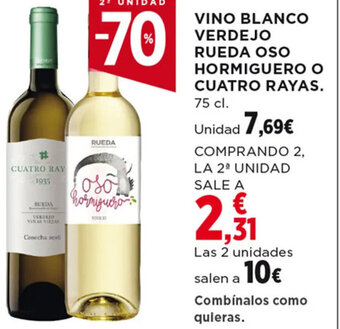 Hipercor VINO BLANCO VERDEJO RUEDA OSO HORMIGUERO O CUATRO RAYAS. 75 cl. oferta