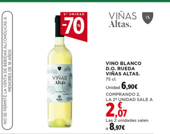 Hipercor VINO BLANCO D.O. RUEDA VIÑAS ALTAS 75 cl. oferta