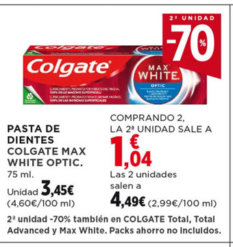 Hipercor PASTA DE DIENTES COLGATE MAX WHITE OPTIC. 75 ml. oferta