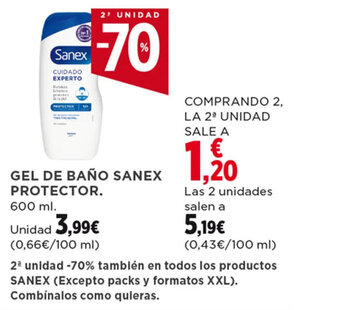 Hipercor GEL DE BAÑO SANEX PROTECTOR. 600 ml. oferta