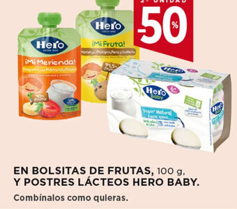Hipercor EN BOLSITAS DE FRUTAS, 100 g, Y POSTRES LÁCTEOS HERO BABY oferta