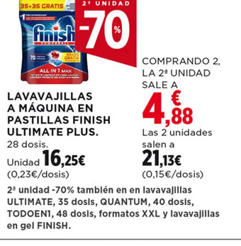 Hipercor LAVAVAJILLAS A MÁQUINA EN PASTILLAS FINISH ULTIMATE PLUS. 28 dosis. oferta