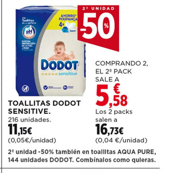 Hipercor TOALLITAS DODOT SENSITIVE oferta