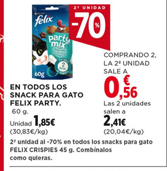 Hipercor EN TODOS LOS SNACK PARA GATO FELIX PARTY 60 g oferta