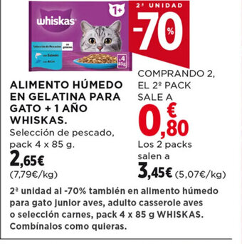 Hipercor ALIMENTO HÚMEDO EN GELATINA PARA GATO + 1 AÑO WHISKAS oferta