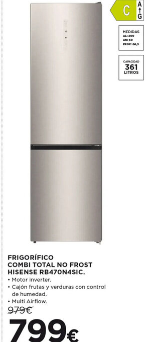 Hipercor FRIGORÍFICO COMBI TOTAL NO FROST HISENSE RB470N4SIC oferta