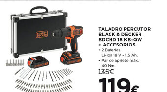 Hipercor TALADRO PERCUTOR BLACK & DECKER BDCHD 18 KB-QW + ACCESORIOS. oferta