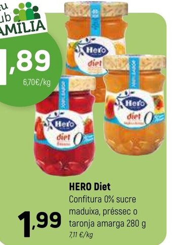 Coviran HERO Diet Confitura 0% sucre maduixa, préssec o taronja amarga 280 g oferta