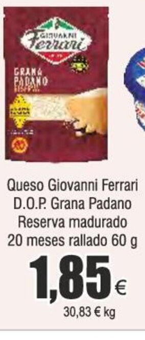 FROIZ Queso Giovanni Ferrari D.O.P. Grana Padano Reserva madurado 20 meses rallado 60 g oferta