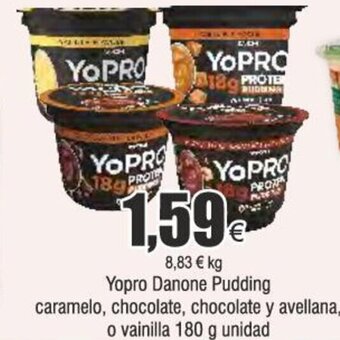Froiz Yopro Danone Pudding caramelo, chocolate, chocolate y avellana, o vainilla 180 g unidad oferta