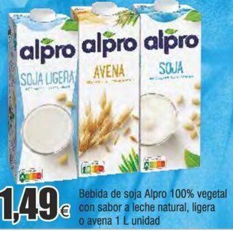 Froiz Bebida de soja Alpro 100% vegetal € con sabor a leche natural, ligera o avena 1 L unidad oferta