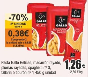 Froiz Pasta Gallo Hélices, macarrón rayado plumas rayadas, spaghetti nº 3, tallarín o tiburón nº 1 450 g unidad oferta