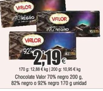 Froiz Chocolate Valor 70% negro 200 g, 82% negro o 92% negro 170 g unidad oferta
