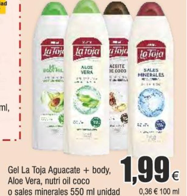 Froiz Gel La Toja Aguacate + body, Aloe Vera, nutri oil coco o sales minerales 550 ml unidad oferta
