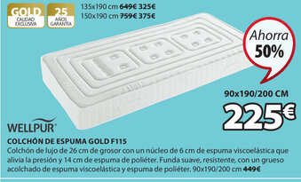 JYSK Wellpur Colchón De Espuma Gold F115 oferta