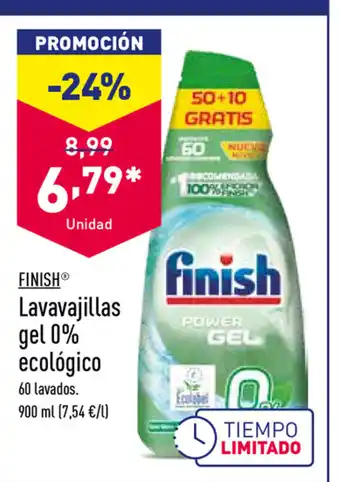 ALDI Finish Lavavajillas gel 0% ecológico 60 lavados 900ml oferta