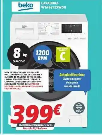 Mi electro Beko Lavadora Wta8612xwdr oferta