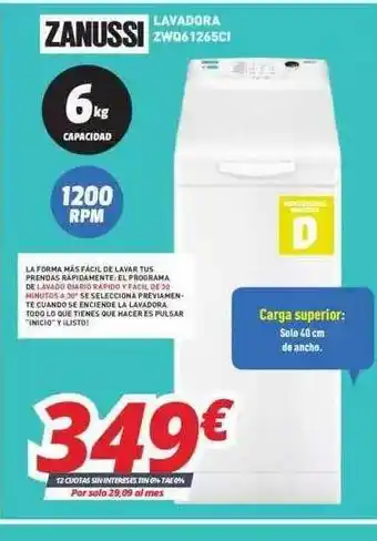 Mi electro Zanussi Lavadora Zwq61265ci oferta