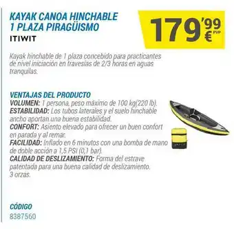 Decathlon Kayak Canoa Hinchable 1 Plaza Piragüismo Itiwit oferta