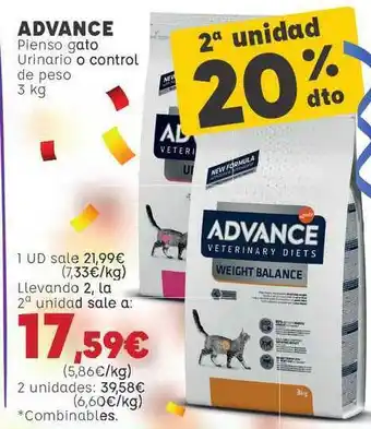 Kiwoko Advance Pienso Gato Urinario O Control De Peso 3kg oferta