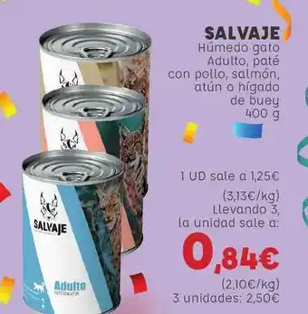 Kiwoko Salvaje Húmedo Gato Adulto Paté Con Pollo Salmón Atún O Hígado De Buey 400g oferta
