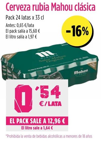 AhorraMas Cerveza rubia Mahou clásica oferta
