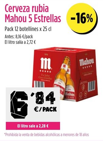 AhorraMas Cerveza rubia Mahou 5 Estrellas oferta