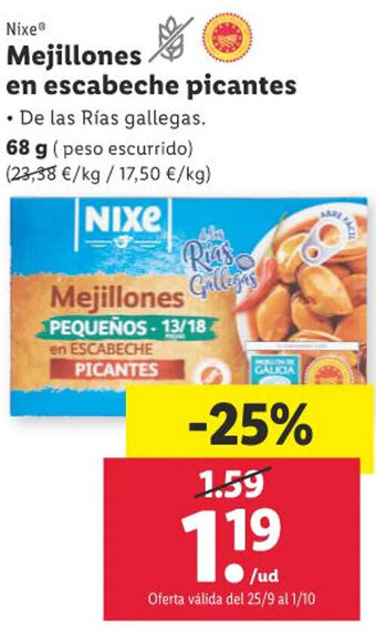 Lidl NixeⓇ Mejillones en escabeche picantes oferta