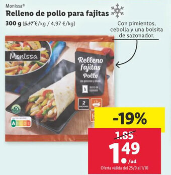 Lidl Monissa Relleno de pollo para fajitas oferta