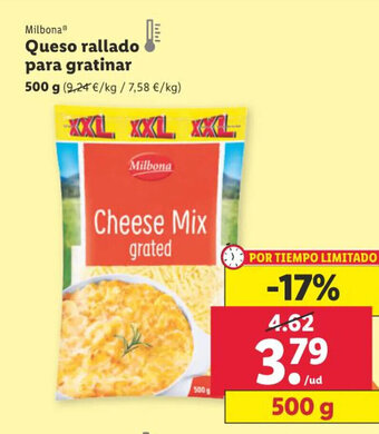 Lidl Milbona Queso rallado para gratinar oferta