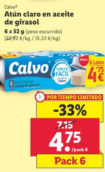 Lidl Calvo Atún claro en aceite de girasol oferta