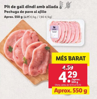 Lidl Pit de gall dindi amb allada Pechuga de pavo al ajillo oferta