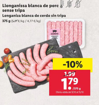 Lidl Llonganissa blanca de porc sense tripa Longaniza blanca de cerdo sin tripa oferta