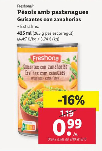 Lidl Pèsols amb pastanagues Guisantes con zanahorias oferta