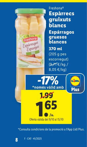 Lidl Espárragos Esparges Espàrrecs gruixuts blancs oferta